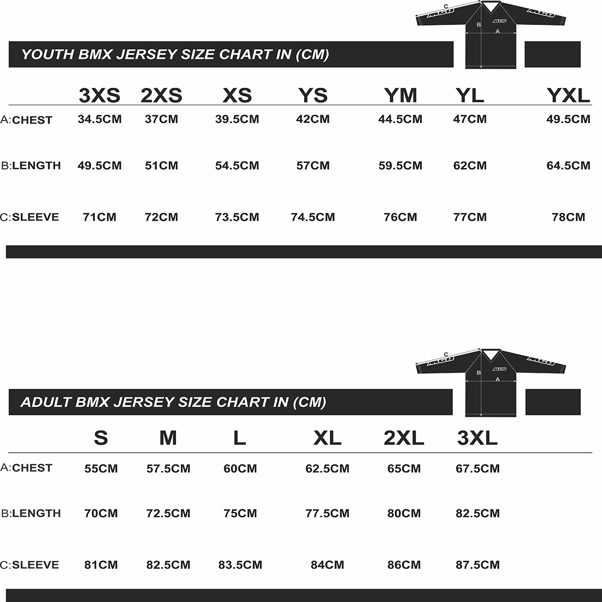 Bmx size clearance chart cm