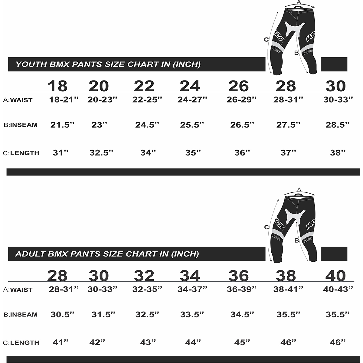 Size Chart Moto Cross Gears