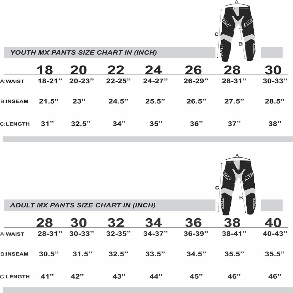 Youth Motocross Gear Size Chart